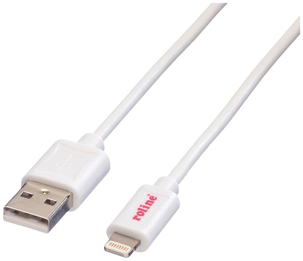 ROLINE 8pin naar USB 2.0 kabel voor iPhone, iPod, iPad, wit, 1,8 m