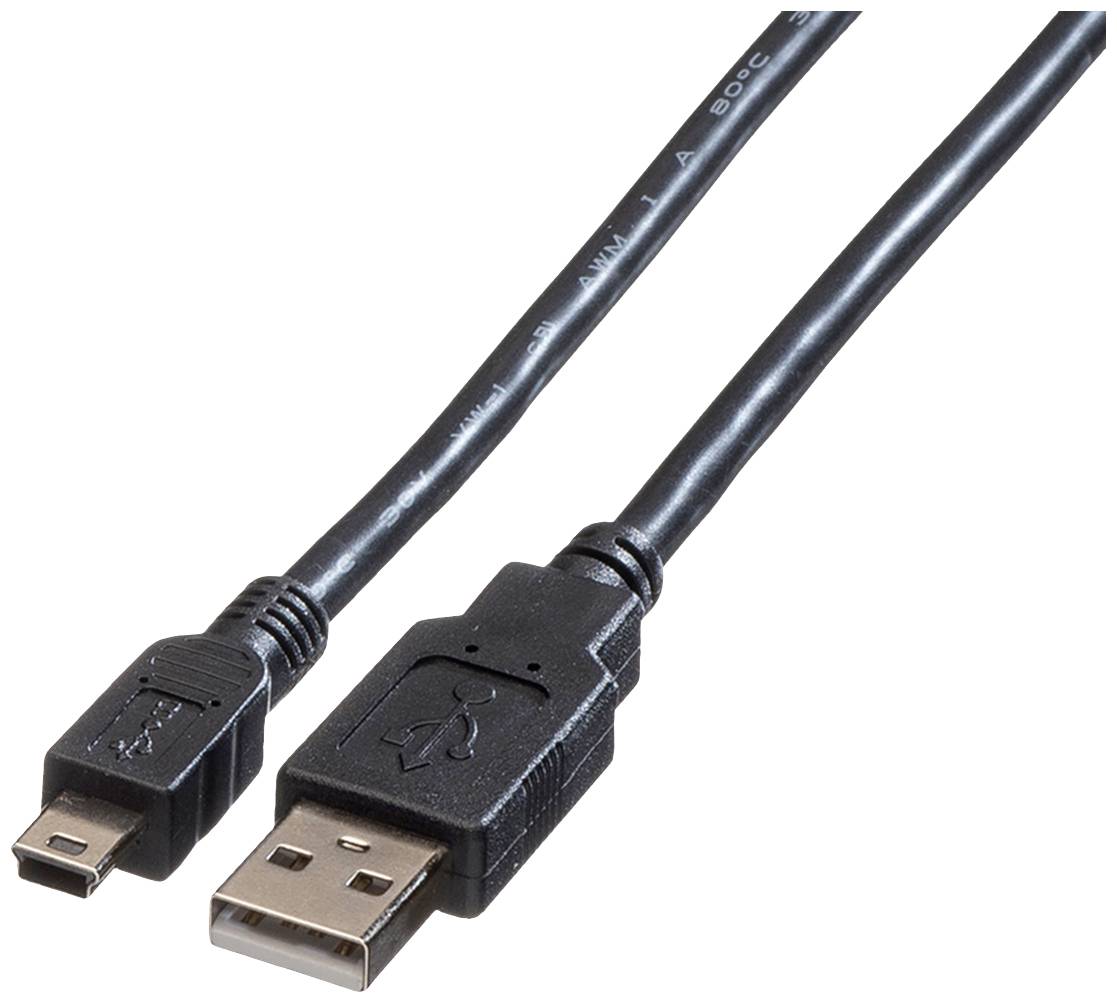 ROLINE USB 2.0 Kabel, type A - 5-Pin Mini, zwart, zwart, 1,8 m