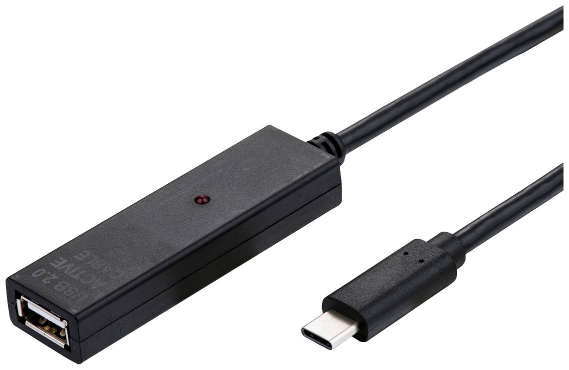 VALUE USB 2.0 Verleng kabel met actieve Repeater, A - C, zwart, 15 m