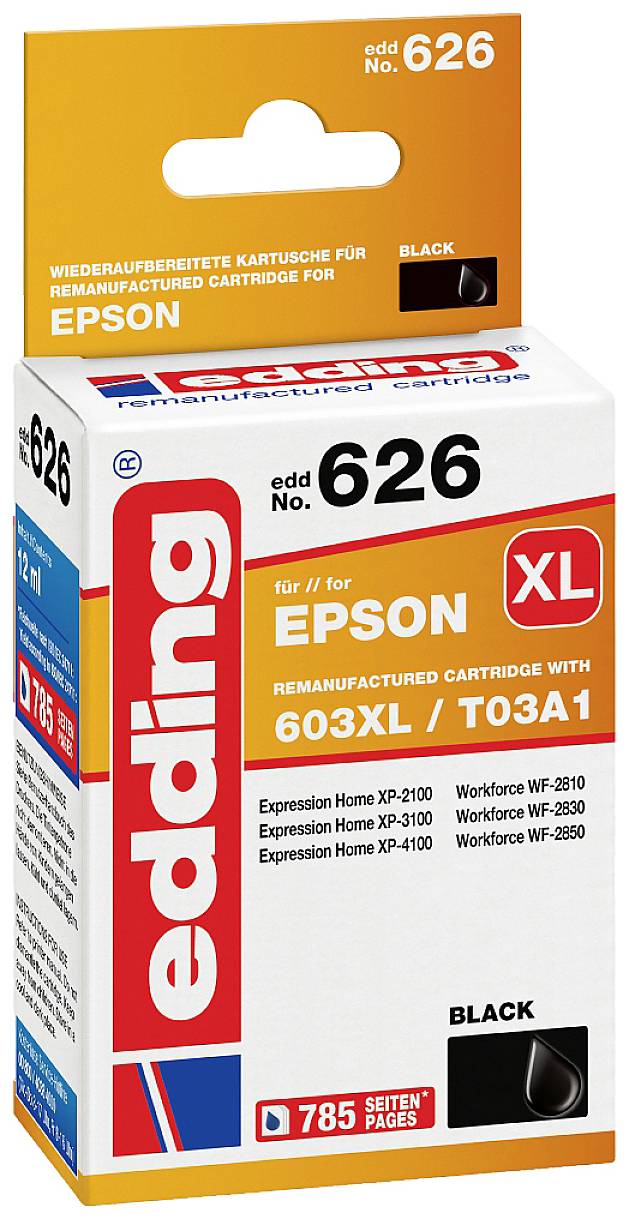 Edding Inktcartridge vervangt Epson 603XL, T03A1 Compatibel Zwart EDD-626 18-626