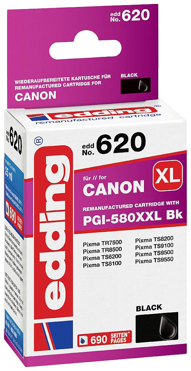 Edding Inktcartridge vervangt Canon PGI-580BK XXL Compatibel Zwart EDD-620 18-620