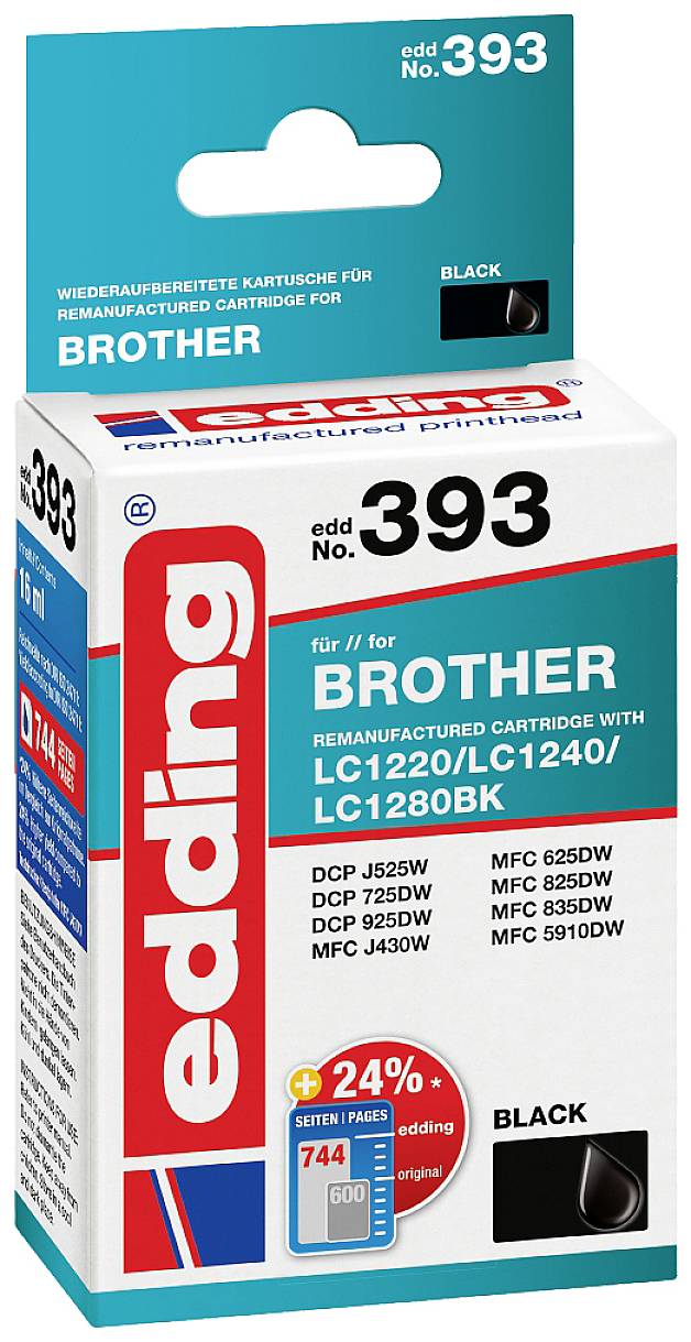 Edding Inktcartridge vervangt Brother LC-1240BK Compatibel Zwart EDD-393 18-393
