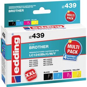 Edding Inktcartridge vervangt Brother LC-1240BK, LC-1240C, LC-1240M, LC-1240Y Compatibel Combipack Kleur EDD-439 18-439 Edding Inktcartridge vervangt Brother LC-1240BK, LC-1240C, LC-1240M, LC-1240Y Compatibel Combipack Kleur EDD-439 18-439