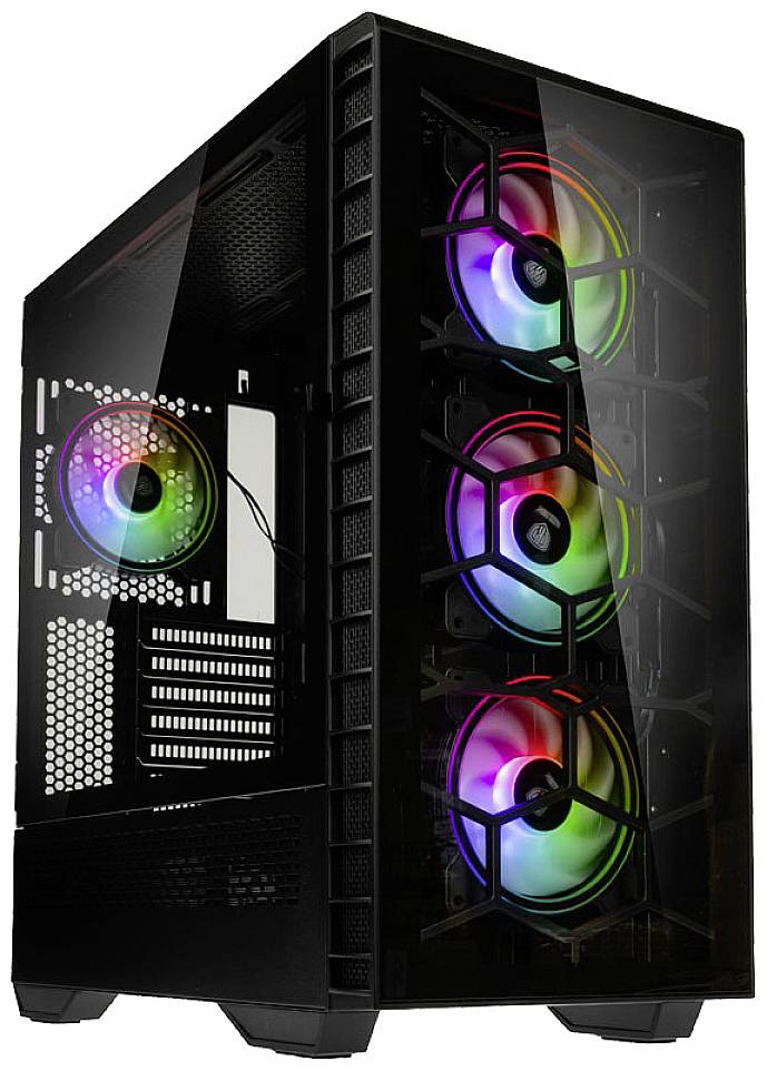 Kolink Observatory Y aRGB Midi-tower Behuizing, Gaming-behuizing Zwart 4 voorgeïnstalleerde LED-ventilators, Zijvenster,