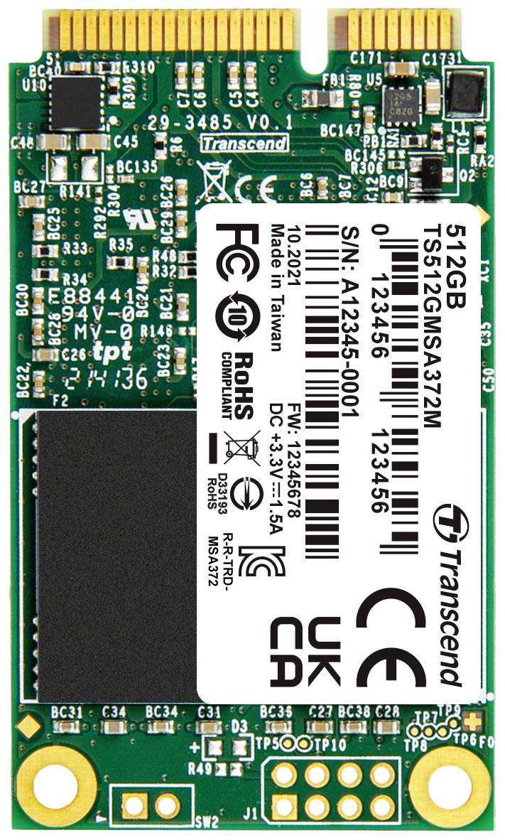 Transcend MSA372M 512 GB mSATA SSD harde schijf SATA III Industrial TS512GMSA372M