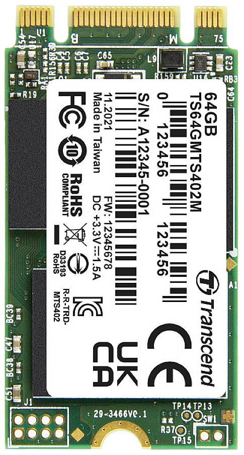 Transcend MTS402M 64 GB SATA M.2 SSD 2242 harde schijf SATA III Industrial TS64GMTS402M