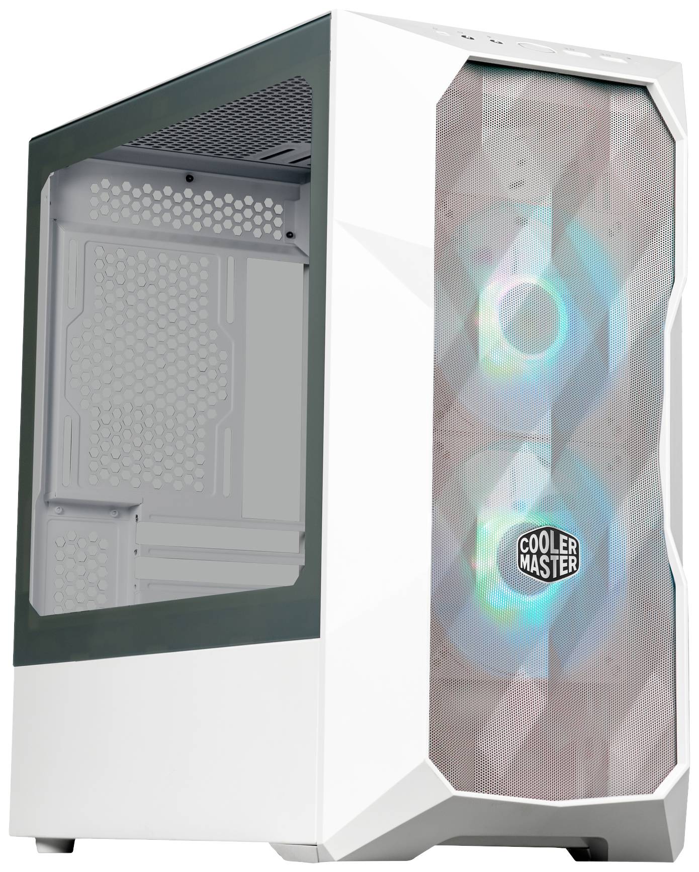 Cooler Master TD300 Mesh White Midi-tower PC-behuizing Wit 2 voorgeïnstalleerde LED-ventilators, Zijvenster, Stoffilter