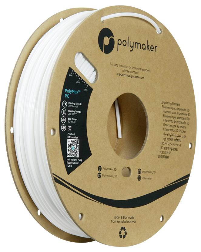 Polymaker PC02004 Polymax Tough Filament PC (polycarbonaat) Hoge stijfheid, Hittebestendig, Slagvast 2.85 mm 750 g Wit 1
