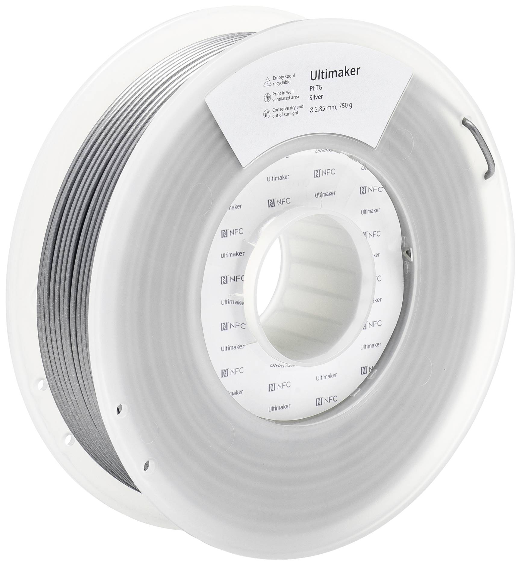 UltiMaker 227326 Filament PETG Chemisch bestendig, Hittebestendig 2.85 mm 750 g Zilver 1 stuk(s)