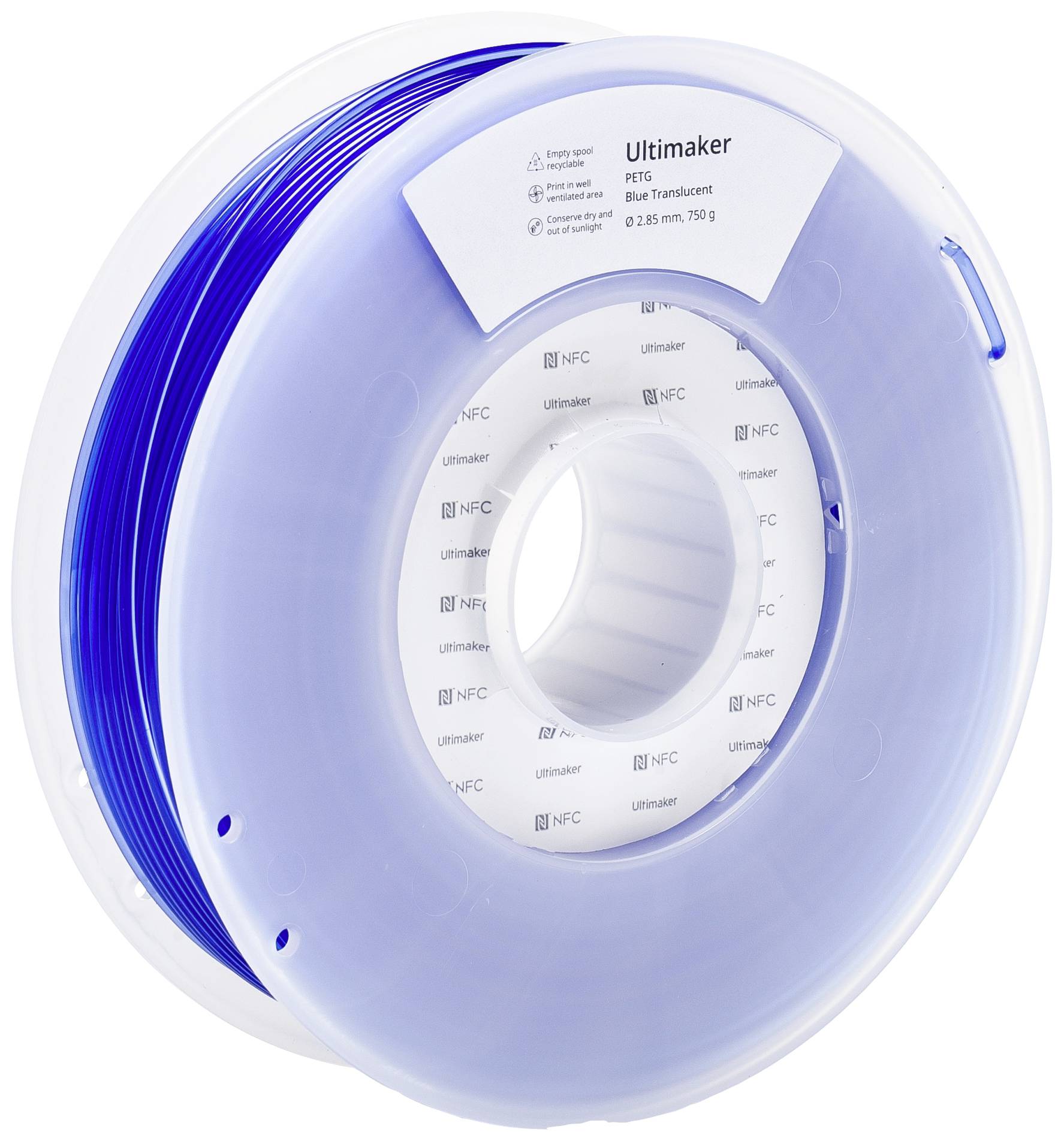 UltiMaker 227335 Filament PETG Chemisch bestendig, Hittebestendig 2.85 mm 750 g Blauw (doorschijnend) 1 stuk(s)