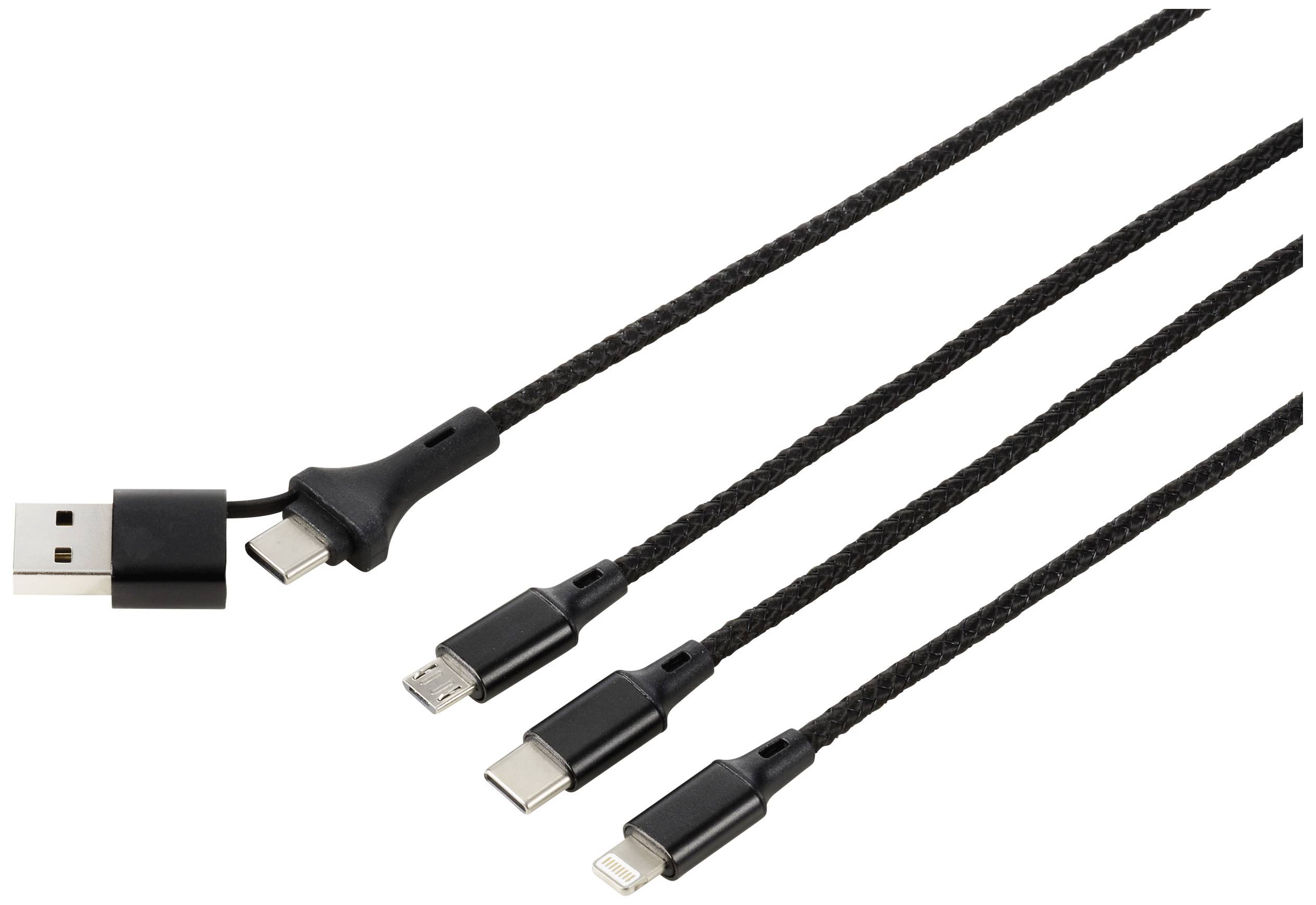 Renkforce US203/3M USB-laadkabel USB 2.0 USB-A stekker, USB-C stekker, USB-micro-B stekker, Apple Lightning stekker, USB