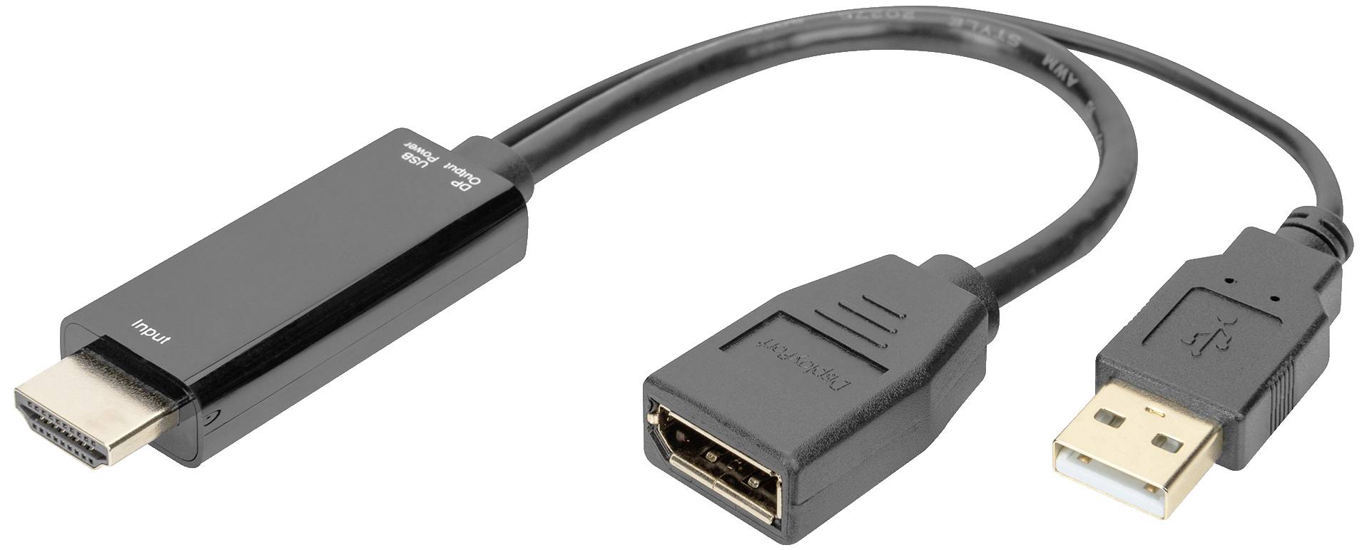 Digitus AK-330101-002-S HDMI-kabel DisplayPort / HDMI / USB Aansluitkabel DisplayPort-bus, HDMI-A-stekker, USB-A stekker