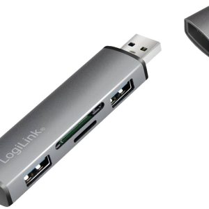 LogiLink UA0394 UA0394 USB-hub 4 poorten USB-A, SD, Micro-SD USB 3.2 Gen2 10 GBit/s Met aluminium behuizing, Met ingebou