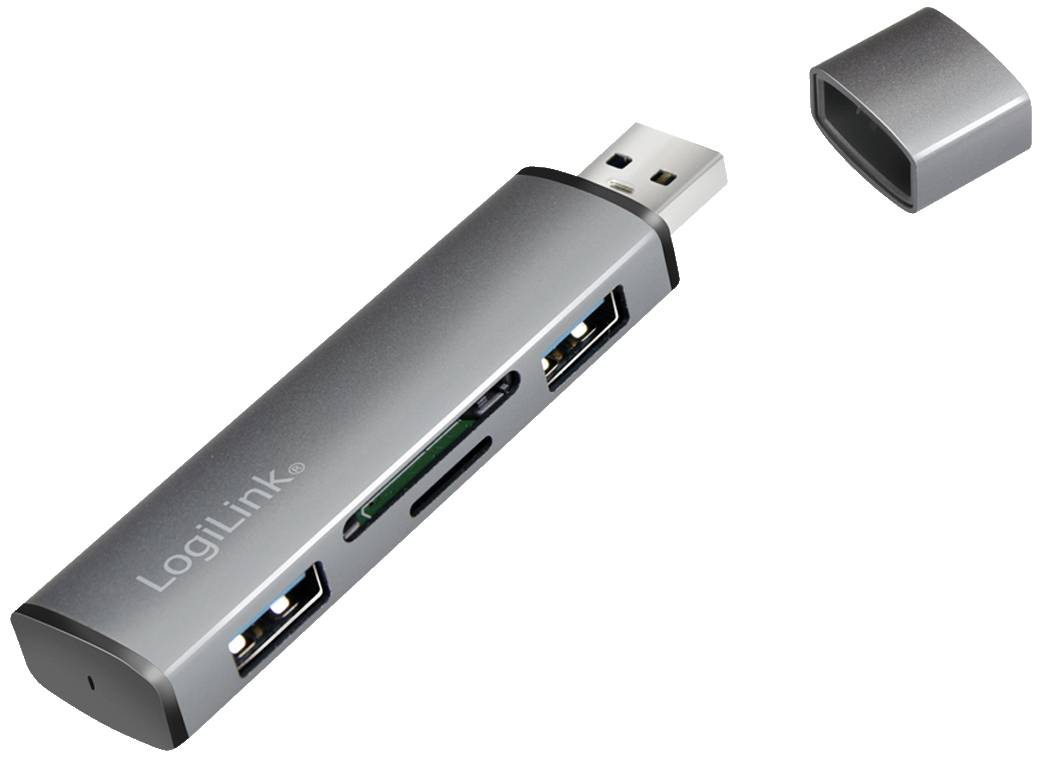 LogiLink UA0394 UA0394 USB-hub 4 poorten USB-A, SD, Micro-SD USB 3.2 Gen2 10 GBit/s Met aluminium behuizing, Met ingebou