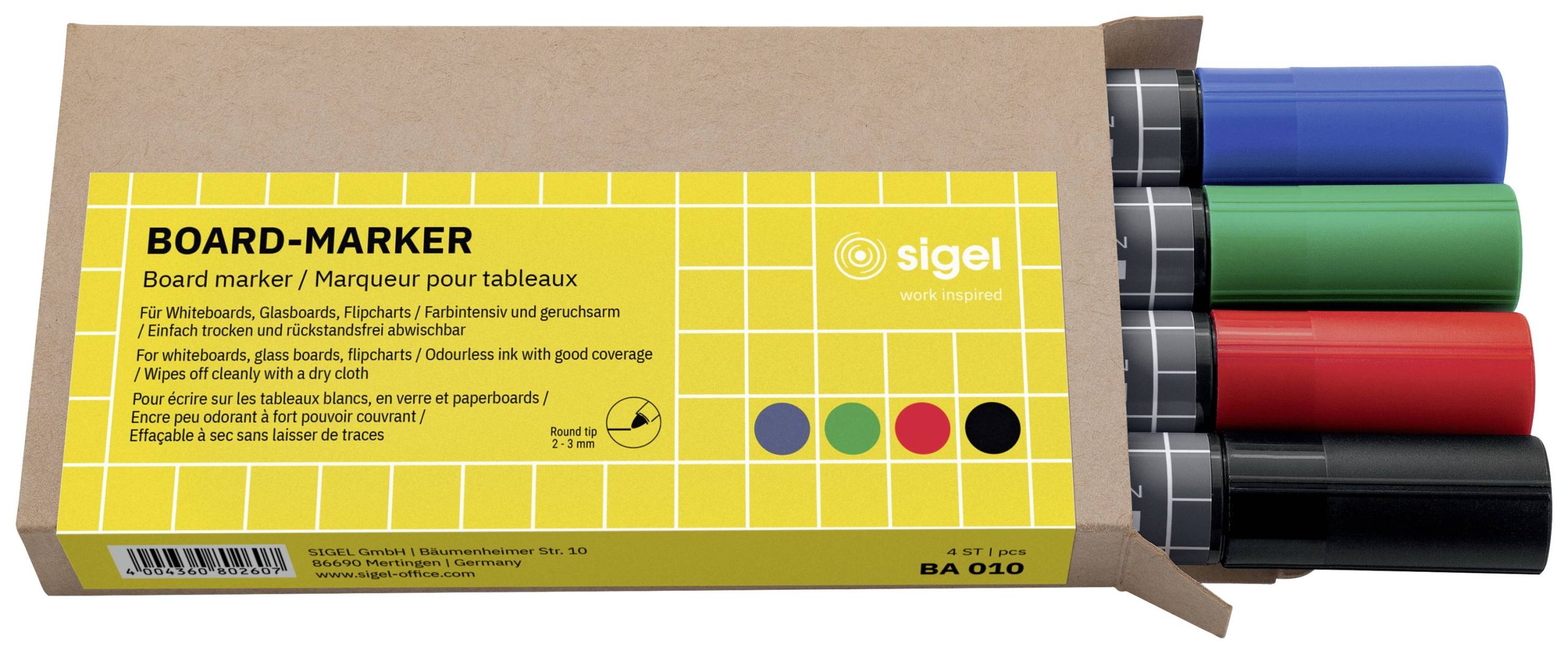Sigel BA010 Whiteboardmarkerset Blauw, Groen, Rood, Zwart N/A