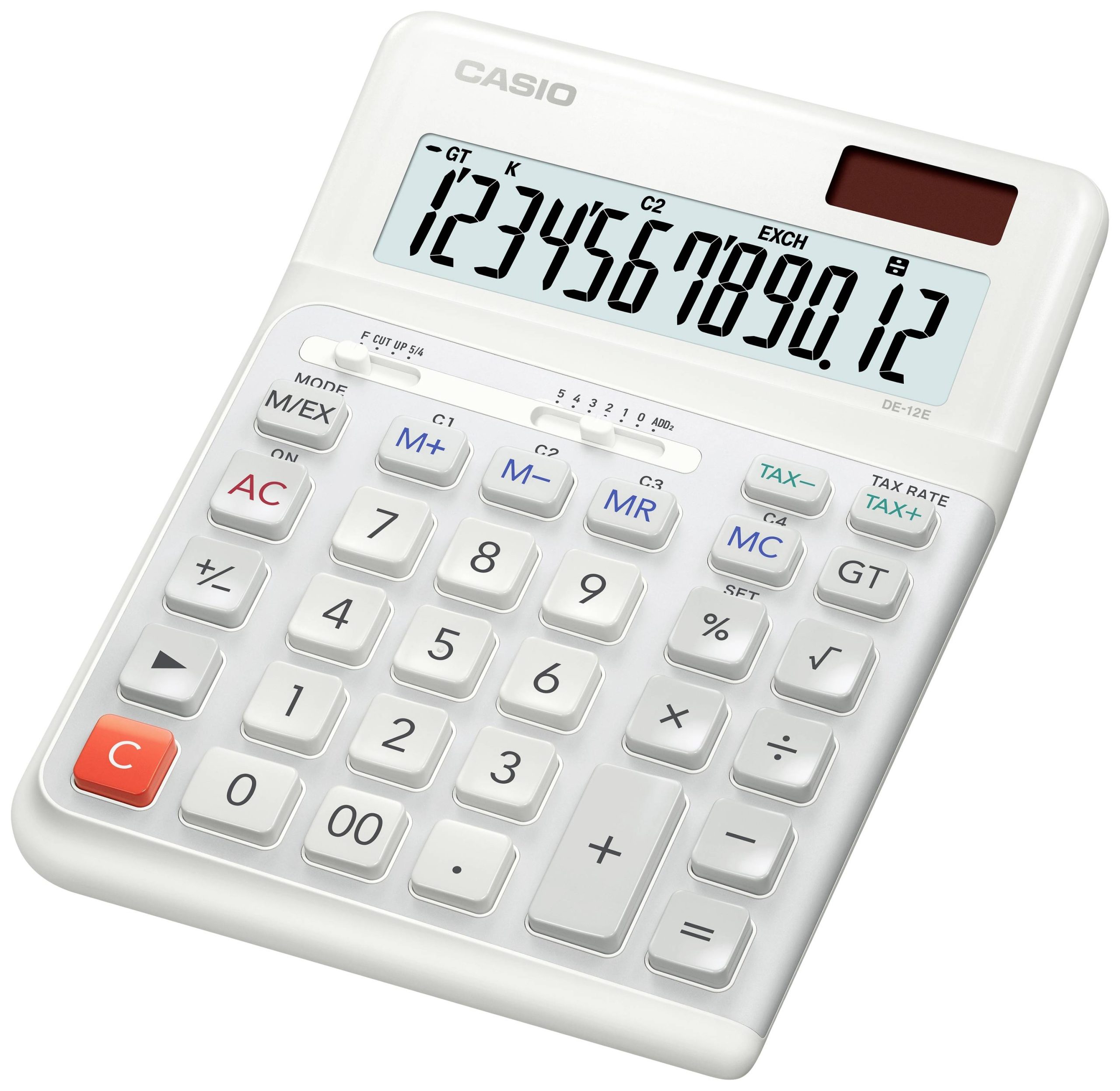 Casio DE-12E-WE Bureaurekenmachine Wit Aantal displayposities: 12 werkt op batterijen, werkt op zonne-energie (b x h x d