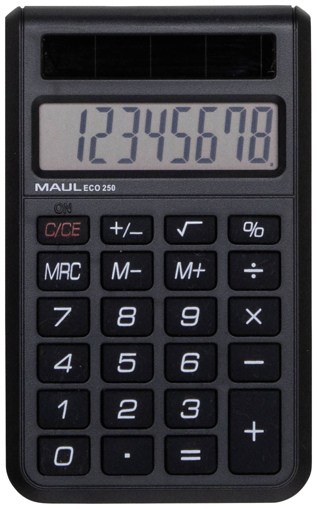Maul ECO 250 Zakrekenmachine Zwart Aantal displayposities: 8 werkt op zonne-energie (b x h x d) 60 x 98 x 12 mm