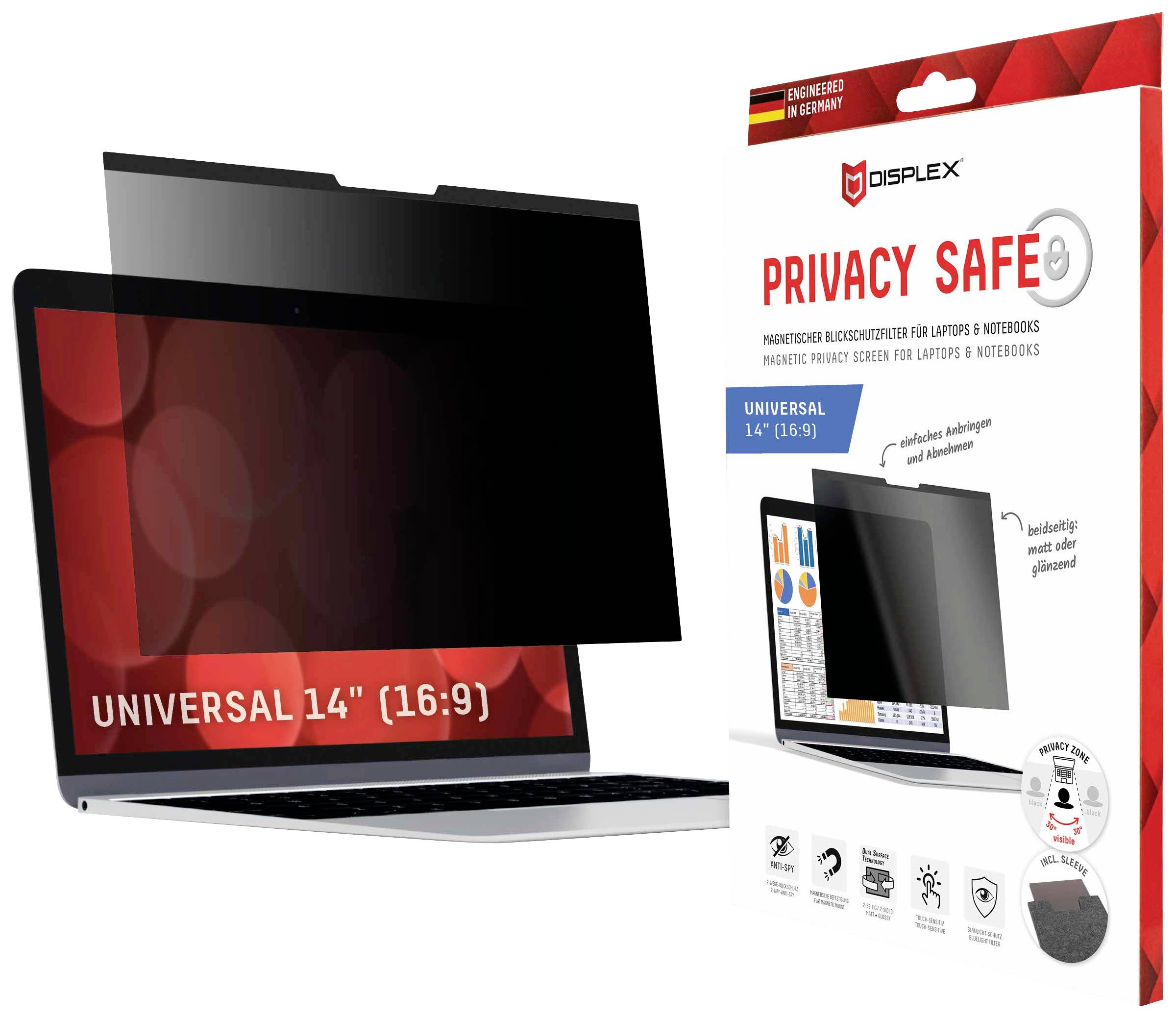 DISPLEX Privacy Safe Privacyfolie Laptop 35,6 cm (14") Beeldverhouding: 16:9 01762 Universal