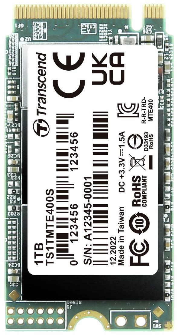 Transcend MTS400S 1 TB NVMe/PCIe M.2 SSD 2242 harde schijf PCIe NVMe 3.0 x4 Retail TS1TMTE400S