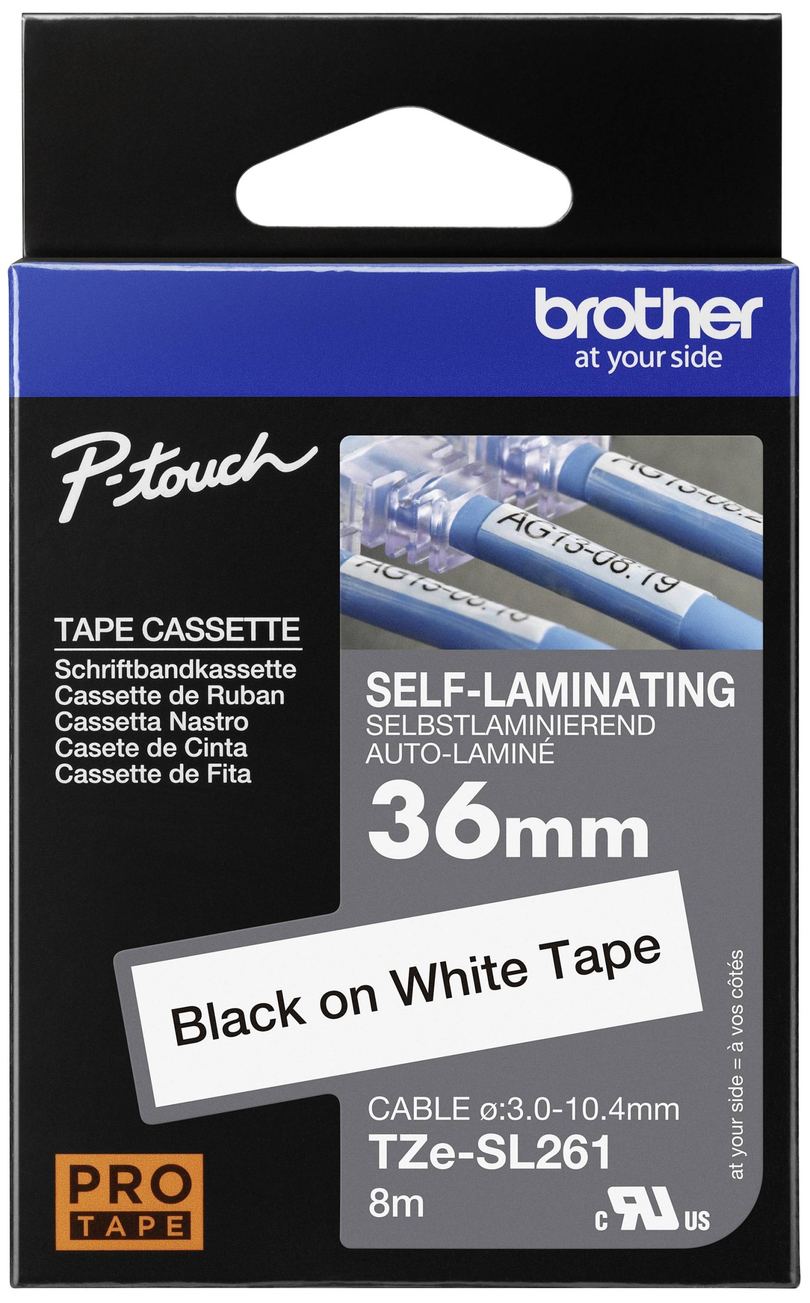 Brother TZESL261 Labeltape zelflaminerend Tapekleur: Wit Tekstkleur: Zwart 36 mm 8 m
