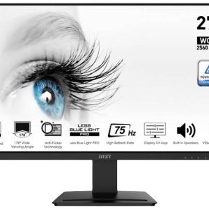 MSI PRO MP273QVDE LED-monitor Energielabel E (A – G) 68.6 cm (27 inch) 2560 x 1440 Pixel 16:9 1 ms DisplayPort, HDMI, Ho