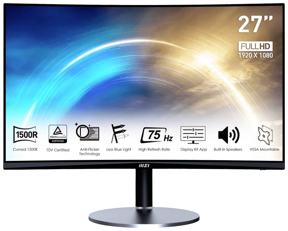 MSI PRO MP272CDE LED-monitor Energielabel E (A - G) 68.6 cm (27 inch) 1920 x 1080 Pixel 16:9 1 ms HDMI, DVI, Audio-Line-