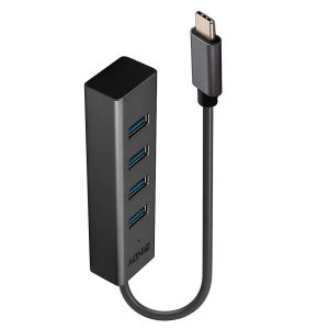 LINDY 43325 43325 USB-hub 4 poorten USB-A USB 3.2 Gen1 5 GBit/s Met USB-C stekker Grijs
