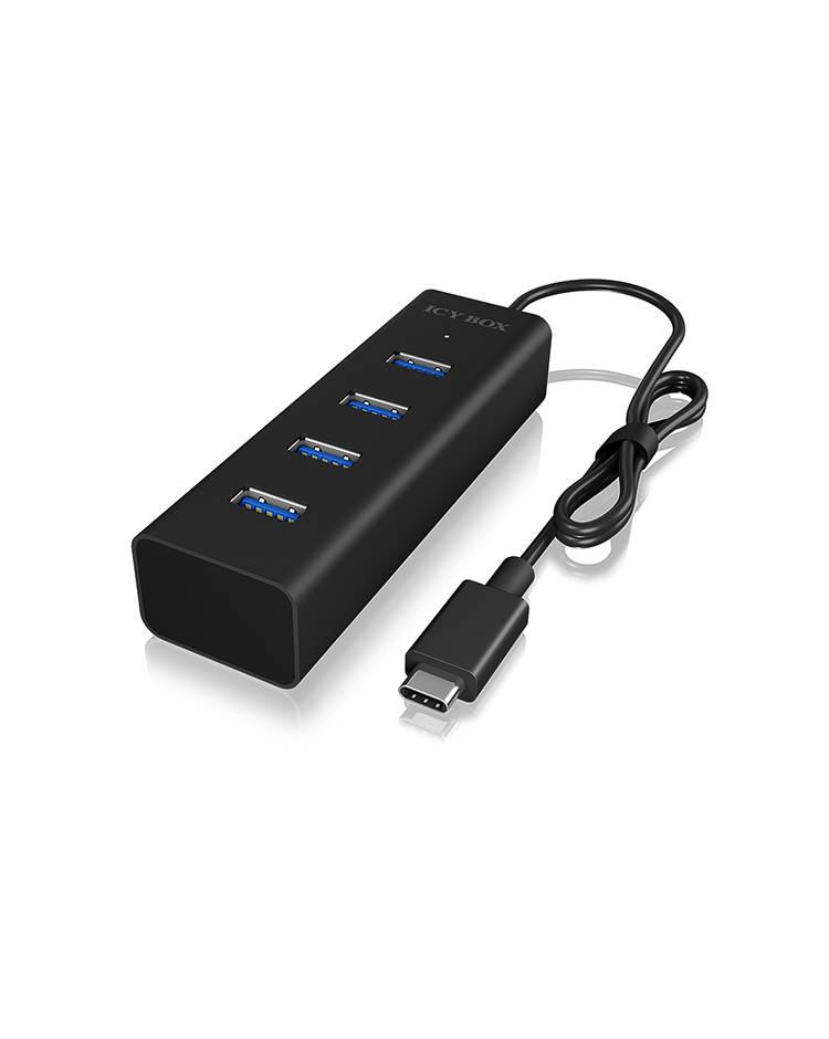 ICY BOX 60256 USB-hub 4 poorten USB-A USB 3.0 5 GBit/s Met USB-C stekker Zwart