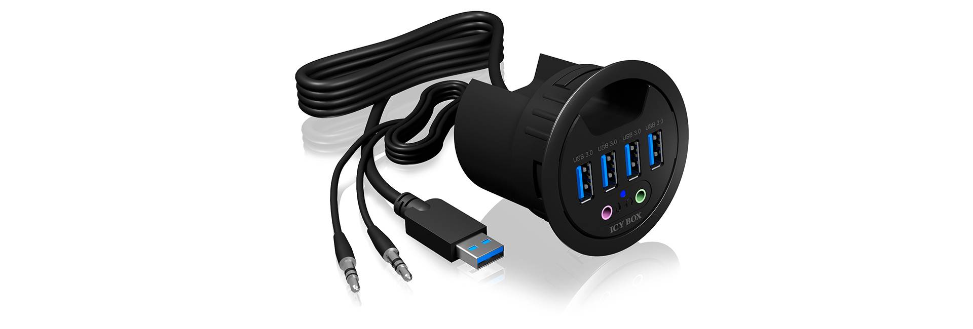 ICY BOX 60303 USB-hub 4 poorten USB-A, Audio, 2.0 (3.5 mm jackplug) USB 3.1 Gen1 5 GBit/s Zwart