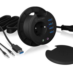 ICY BOX IB-HUB1430, 4 Port USB 3.0 Type-A Tisch-Hub mit Audio Ein-/Ausgang und Schuko St 60633 USB-hub 4 poorten USB-A, ICY BOX IB-HUB1430, 4 Port USB 3.0 Type-A Tisch-Hub mit Audio Ein-/Ausgang und Schuko St 60633 USB-hub 4 poorten USB-A,