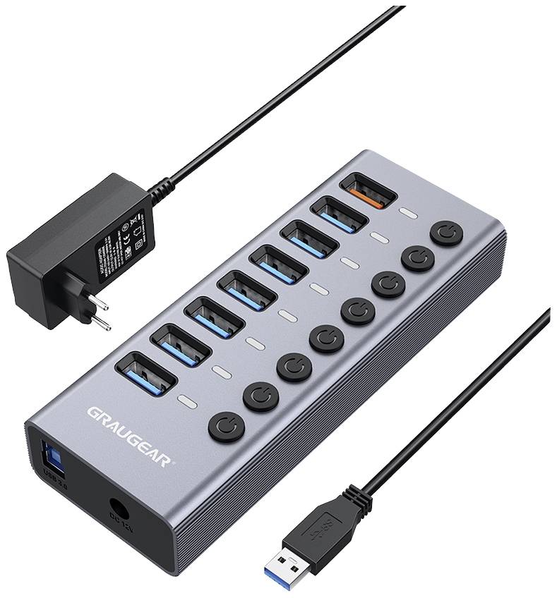 GrauGear G-HUB71-A G-HUB71-A USB-hub 7 poorten USB-A USB 3.0 5 GBit/s Individueel schakelbaar Meerdere kleuren