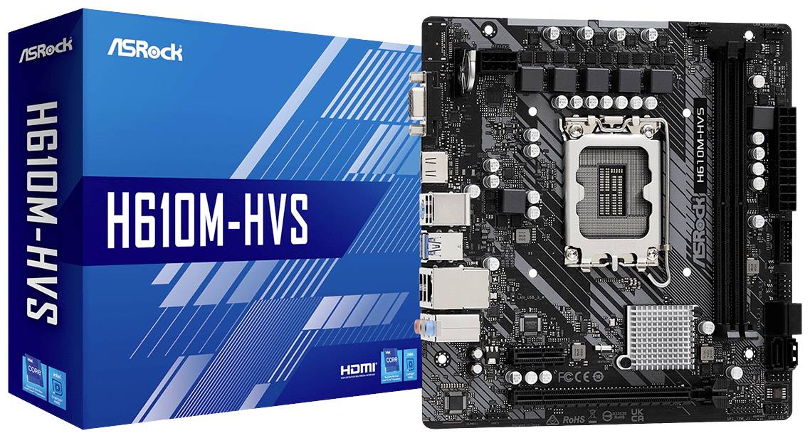 ASRock H610M-HVS Moederbord Socket Intel LGA 1700 Vormfactor Micro-ATX Moederbord chipset Intel® H610