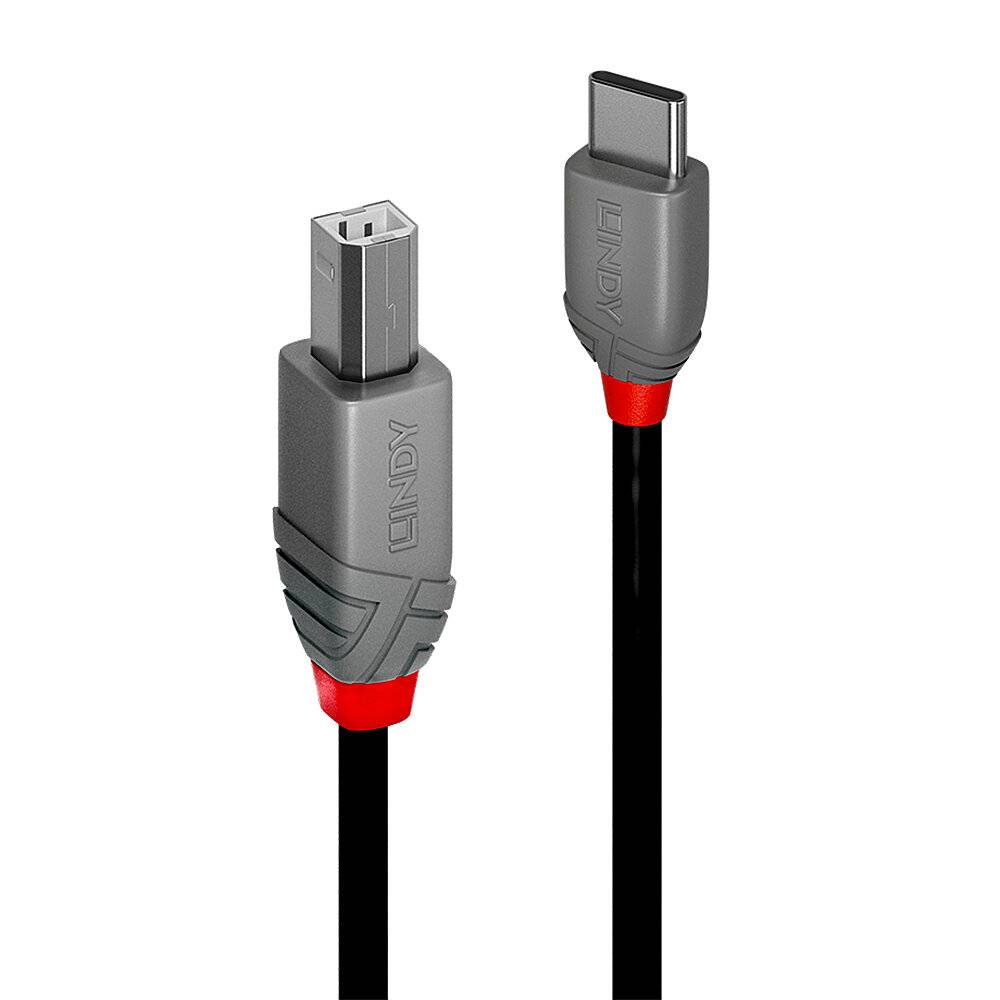 LINDY 36940 USB-kabel USB 2.0 USB-C stekker, USB-B stekker 0.50 m Zwart