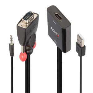 LINDY VGA Adapter [1x VGA-stekker, Jackplug male 3,5 mm – 1x HDMI-bus, USB 3.2 Gen 1 bus A (USB 3.0)] 38284