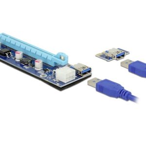 Delock PCIe Riser-kabel PCIe x16 bus, USB-A bus 0.60 m Blauw 41426 Delock PCIe Riser-kabel PCIe x16 bus, USB-A bus 0.60 m Blauw 41426