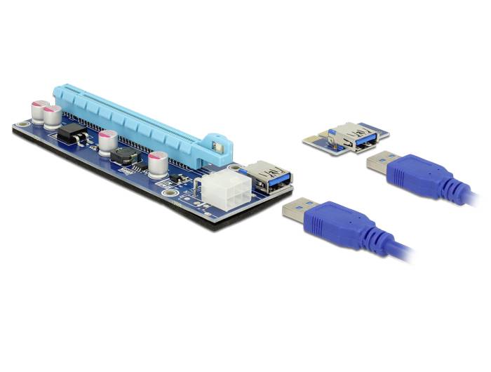 Delock PCIe Riser-kabel PCIe x16 bus, USB-A bus 0.60 m Blauw 41426