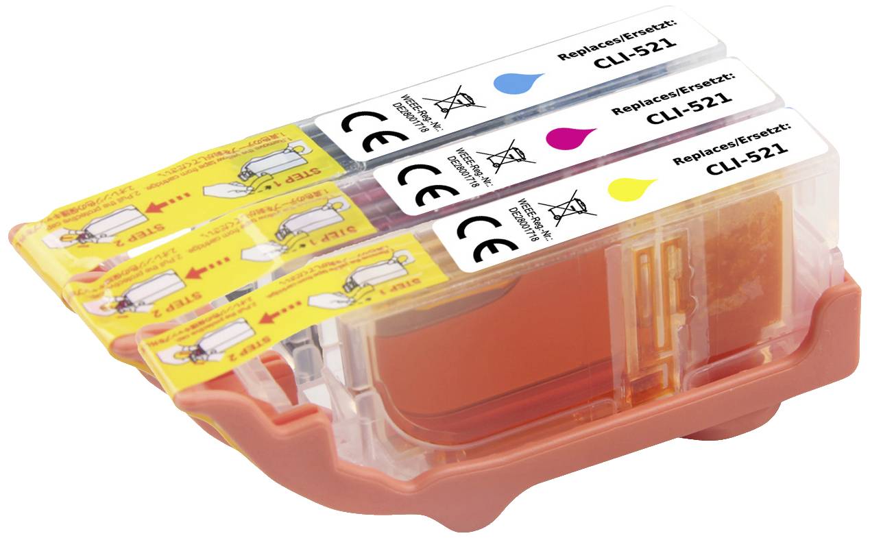 Renkforce Inktcartridge vervangt Canon CLI-521C, CLI-521M, CLI-521Y Compatibel Combipack Cyaan, Magenta, Geel RF-5706066