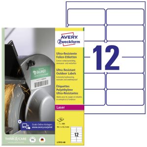 Avery-Zweckform L7913-40 Universele etiketten 99.1 x 42.3 mm Polyethyleen folie Wit 480 stuk(s) Permanent hechtend Laser Avery-Zweckform L7913-40 Universele etiketten 99.1 x 42.3 mm Polyethyleen folie Wit 480 stuk(s) Permanent hechtend Laser