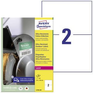 Avery-Zweckform L7916-40 Universele etiketten 210 x 148 mm Polyethyleen folie Wit 80 stuk(s) Permanent hechtend Laser (k Avery-Zweckform L7916-40 Universele etiketten 210 x 148 mm Polyethyleen folie Wit 80 stuk(s) Permanent hechtend Laser (k