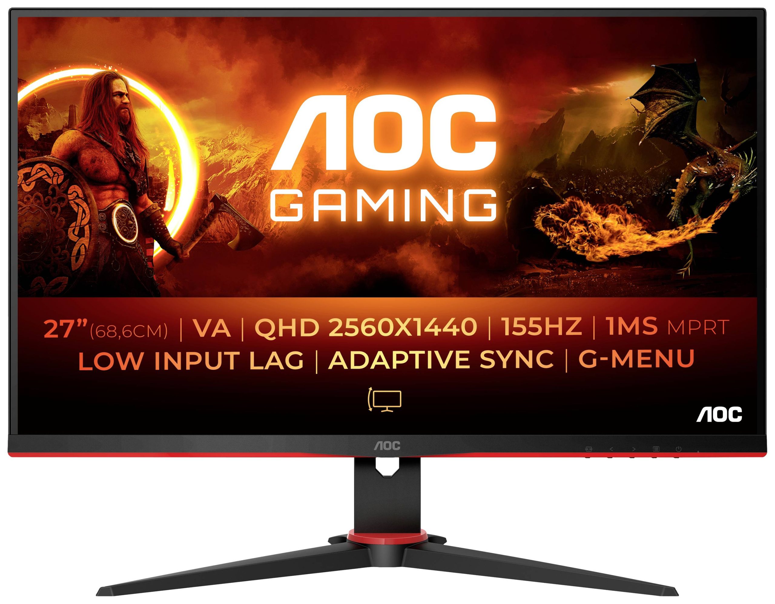 AOC Q27G2E/BK Gaming monitor Energielabel F (A - G) 68.6 cm (27 inch) 2560 x 1440 Pixel 16:9 1 ms Hoofdtelefoon (3.5 mm