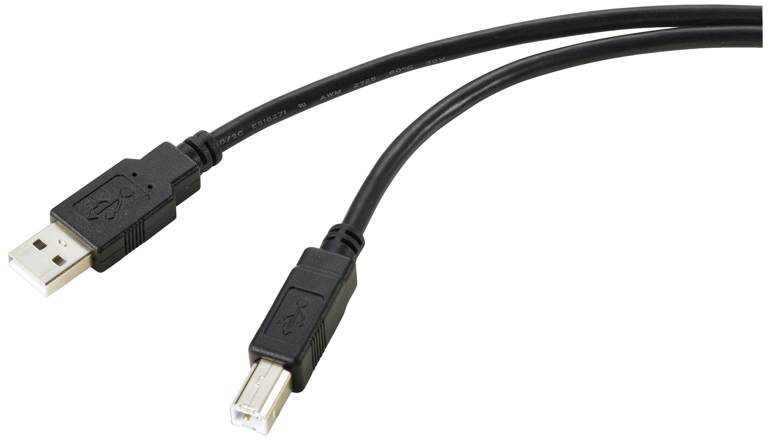 Renkforce RF-5720372 USB-kabel USB 2.0 USB-A stekker, USB-B stekker 20.00 m Zwart Afscherming gevlochten