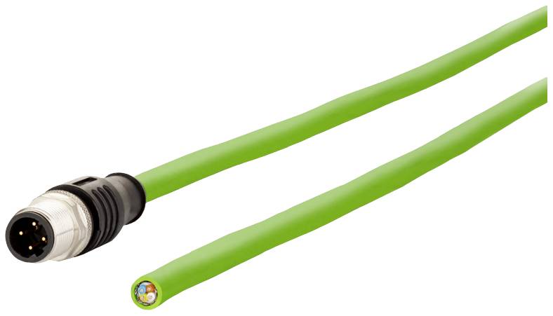 Metz Connect 142M1D10100 M12 Netwerkkabel, patchkabel CAT 5e SF/FTP 10.00 m Groen PUR-mantel, Zuurbestendig, Ozonbestend