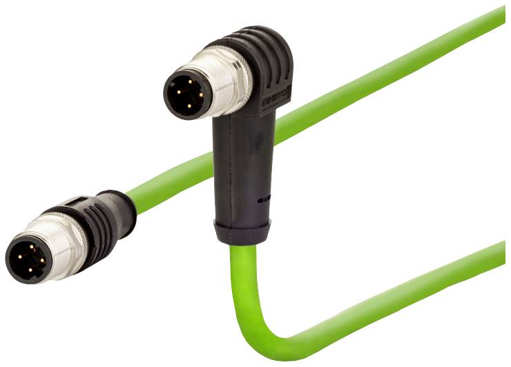 Metz Connect 142M1D19010 M12 Netwerkkabel, patchkabel CAT 5e SF/FTP 1.00 m Groen PUR-mantel, Zuurbestendig, Ozonbestendi