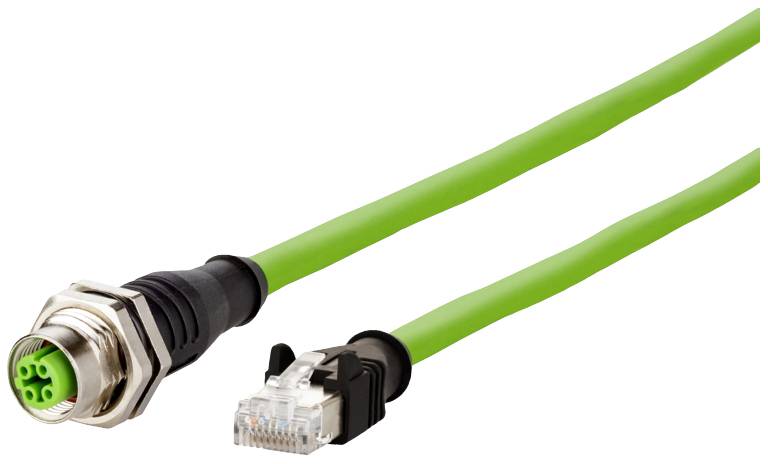 Metz Connect 142M4D25020 M12 Netwerkkabel, patchkabel CAT 5e S/UTP 2.00 m Groen PUR-mantel, Zuurbestendig, Ozonbestendig