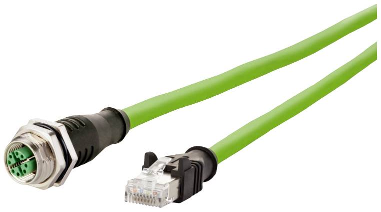 Metz Connect 142M2X25020 M12 Netwerkkabel, patchkabel CAT 6A S/FTP 2.00 m Groen PUR-mantel, Zuurbestendig, Ozonbestendig