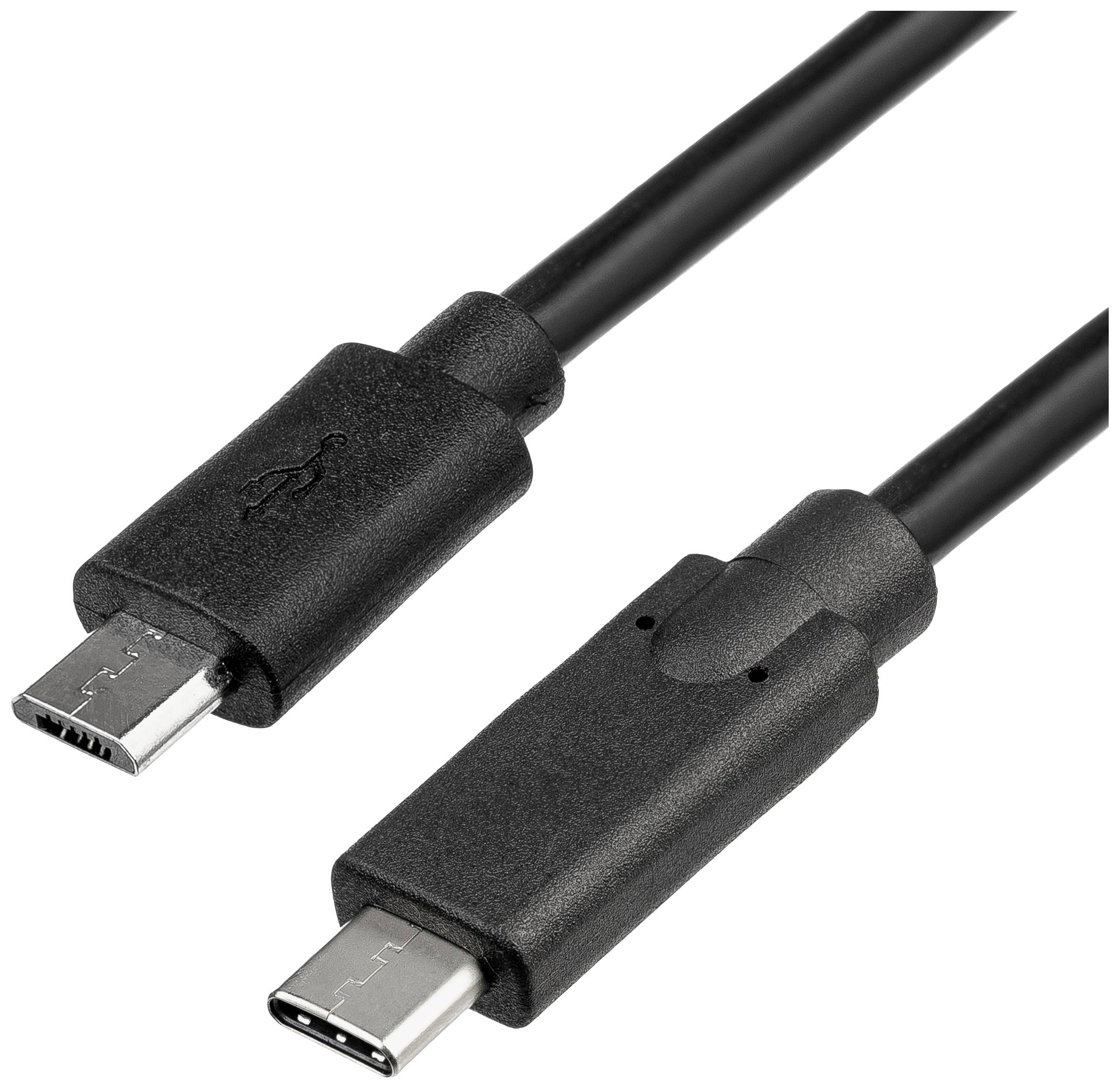 Akyga AK-USB-16 USB-kabel USB 2.0 USB-micro-B stekker, USB-C stekker 1.00 m Zwart