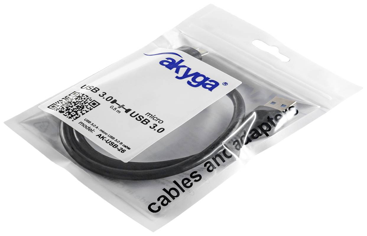 Akyga AK-USB-26 USB-kabel USB-A stekker, USB-micro-B 3.0 stekker 0.50 m Zwart