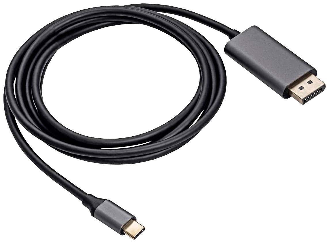 Akyga AK-AV-16 USB-C-kabel Aansluitkabel USB-C stekker, DisplayPort-stekker 1.80 m Zwart