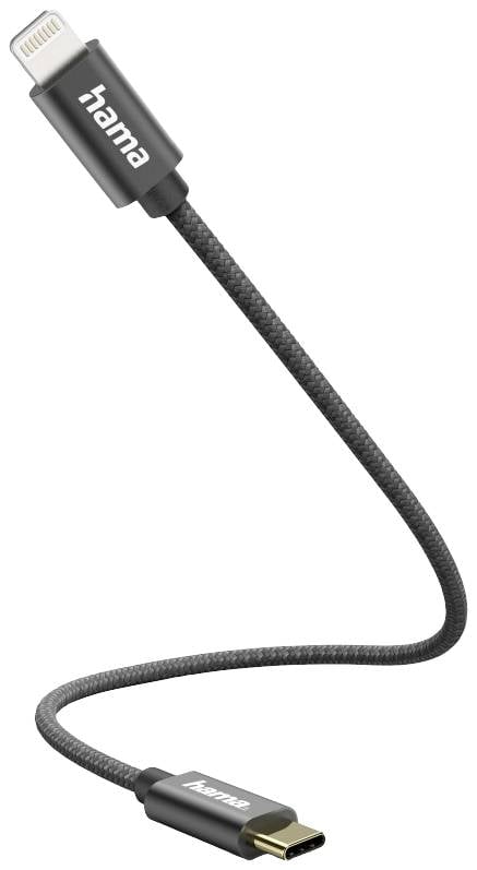 Hama 00201601 USB-laadkabel USB 2.0 Apple Lightning stekker, USB-C stekker 0.20 m Zwart