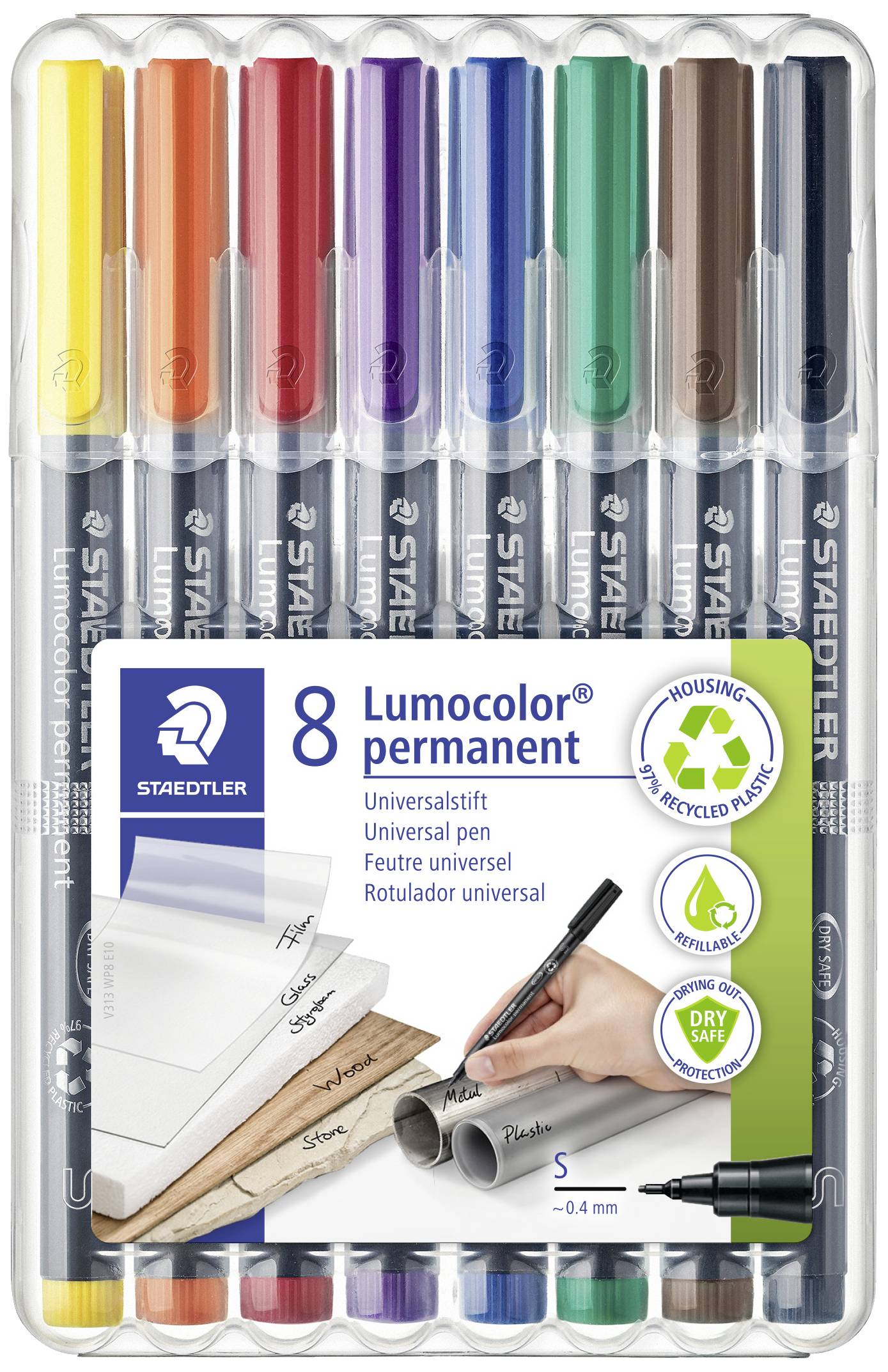 Staedtler Foliestift 313 WP8 313 WP8 Blauw, Bruin, Geel, Groen, Oranje, Rood, Zwart, Violet